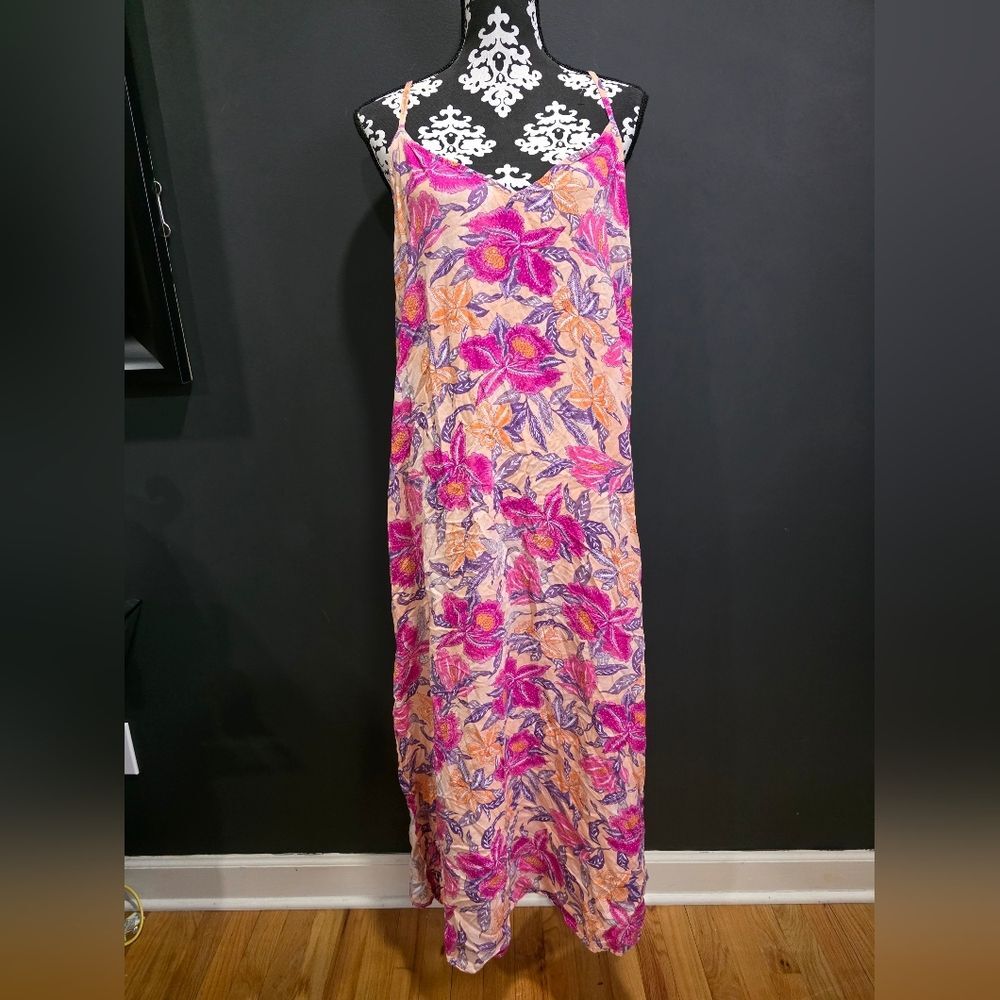 Old Navy Women's Peach Floral Tie-Back Maxi Dress Sz XL Rayon